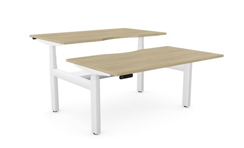 Height Adjustable Leap Bench Desk Top With Scallop, 1400 x 800mm - Urban Oak / White Frame