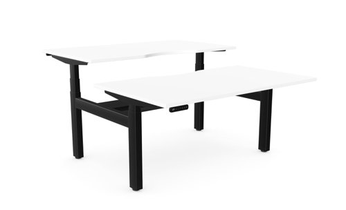 Height Adjustable Leap Bench Desk Top With Scallop, 1400 x 800mm - White / Black Frame