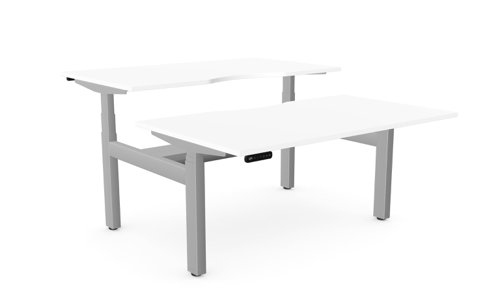 Height Adjustable Leap Bench Desk Top With Scallop, 1400 x 800mm - White / Silver Frame
