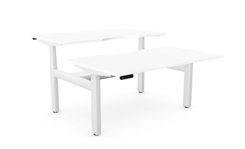 Height Adjustable Leap Bench Desk Top With Scallop, 1400 x 800mm - White / White Frame