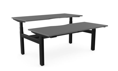 Height Adjustable Leap Bench Desk Top With Scallop, 1600 x 700mm - Graphite / Black Frame