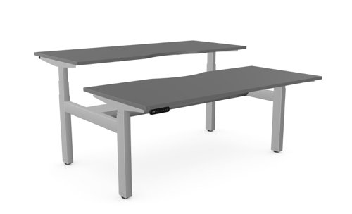 Height Adjustable Leap Bench Desk Top With Scallop, 1600 x 700mm - Graphite / Silver Frame