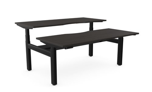 Height Adjustable Leap Bench Desk Top With Scallop, 1600 x 700mm - Harbour Oak / Black Frame