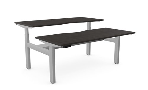 Height Adjustable Leap Bench Desk Top With Scallop, 1600 x 700mm - Harbour Oak / Silver Frame