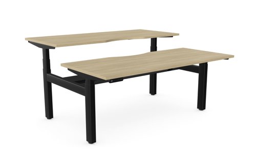 Height Adjustable Leap Bench Desk Top With Scallop, 1600 x 700mm - Urban Oak / Black Frame