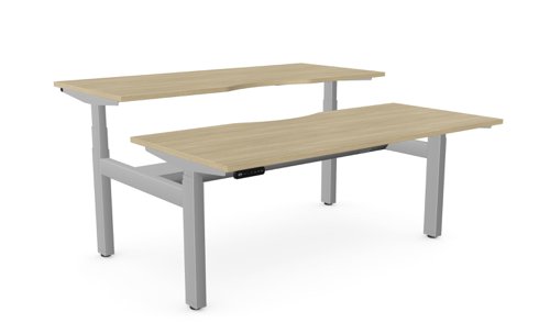 Height Adjustable Leap Bench Desk Top With Scallop, 1600 x 700mm - Urban Oak / Silver Frame