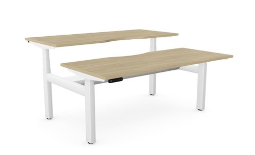 Height Adjustable Leap Bench Desk Top With Scallop, 1600 x 700mm - Urban Oak / White Frame