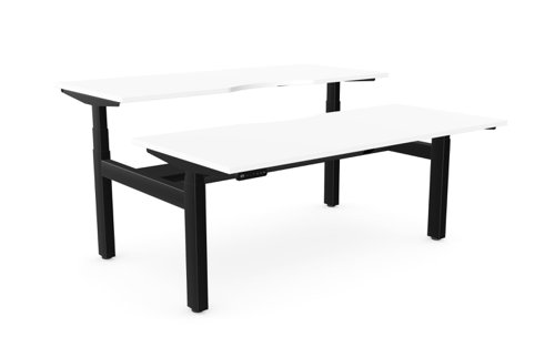 Height Adjustable Leap Bench Desk Top With Scallop, 1600 x 700mm - White / Black Frame