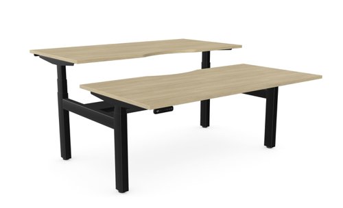 Height Adjustable Leap Bench Desk Top With Scallop, 1600 x 800mm - Urban Oak / Black Frame