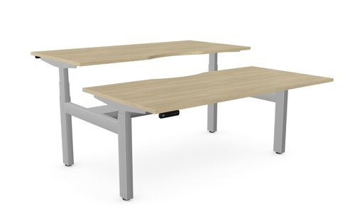 Height Adjustable Leap Bench Desk Top With Scallop, 1600 x 800mm - Urban Oak / Silver Frame