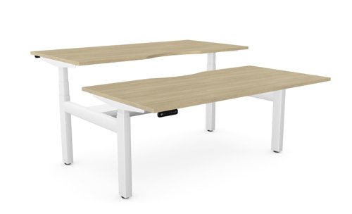 Height Adjustable Leap Bench Desk Top With Scallop, 1600 x 800mm - Urban Oak / White Frame