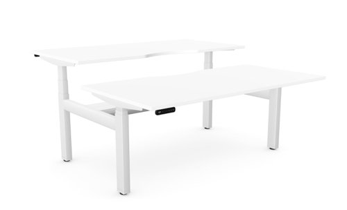 Height Adjustable Leap Bench Desk Top With Scallop, 1600 x 800mm - White / White Frame