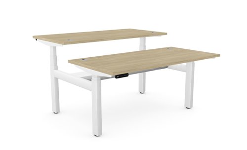 Height Adjustable Leap Bench Desk Top With Alu Portals, 1400 x 700mm - Urban Oak / White Frame