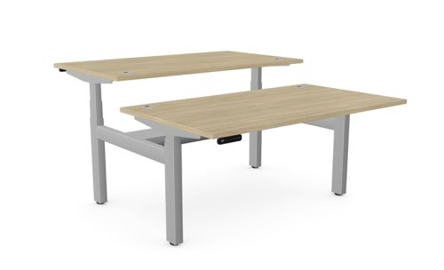 Height Adjustable Leap Bench Desk Top With Alu Portals, 1400 x 800mm - Urban Oak / Silver Frame