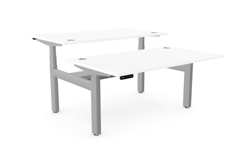 Height Adjustable Leap Bench Desk Top With Alu Portals, 1400 x 800mm - White / Silver Frame