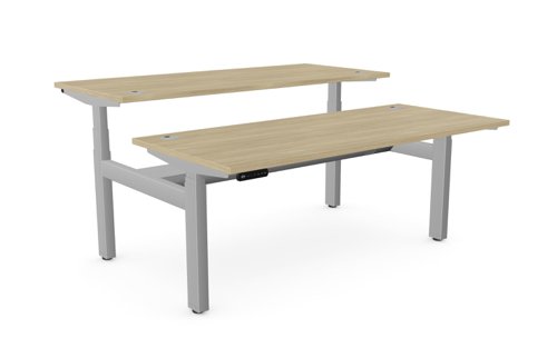 Height Adjustable Leap Bench Desk Top With Alu Portals, 1600 x 700mm - Urban Oak / Silver Frame