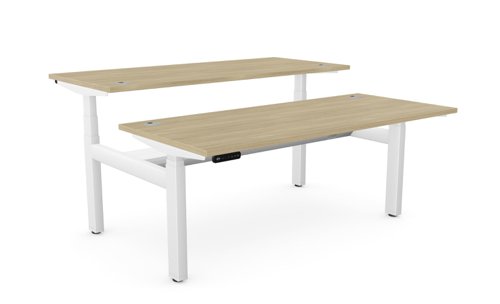 Height Adjustable Leap Bench Desk Top With Alu Portals, 1600 x 700mm - Urban Oak / White Frame