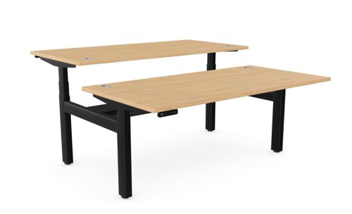 Height Adjustable Leap Bench Desk Top With Alu Portals, 1600 x 800mm - Beech / Black Frame