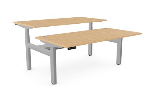 Height Adjustable Leap Bench Desk Top With Alu Portals, 1600 x 800mm - Beech / Silver Frame