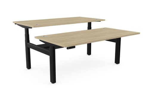 Height Adjustable Leap Bench Desk Top With Alu Portals, 1600 x 800mm - Urban Oak / Black Frame