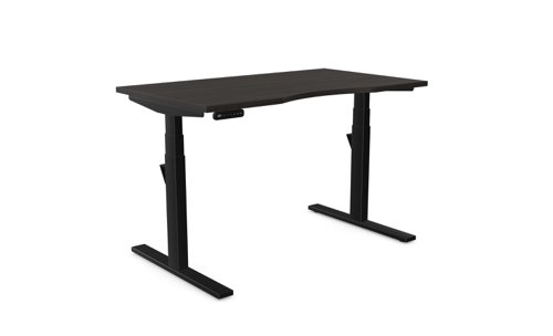 Leap Single Desk Top With Scallop, 1200 x 700mm - Harbour Oak / Black Frame