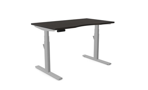 Leap Single Desk Top With Scallop, 1200 x 700mm - Harbour Oak / Silver Frame