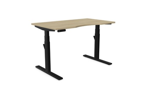 Leap Single Desk Top With Scallop, 1200 x 700mm - Urban Oak / Black Frame