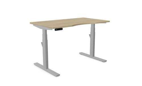 Leap Single Desk Top With Scallop, 1200 x 700mm - Urban Oak / Silver Frame