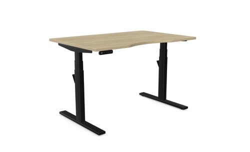 Leap Single Desk Top With Scallop, 1200 x 800mm - Urban Oak / Black Frame