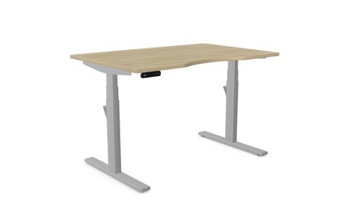 Leap Single Desk Top With Scallop, 1200 x 800mm - Urban Oak / Silver Frame