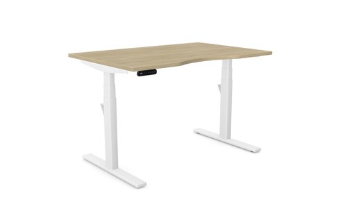 Leap Single Desk Top With Scallop, 1200 x 800mm - Urban Oak / White Frame