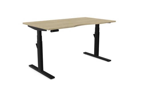 Leap Single Desk Top With Scallop, 1400 x 800mm - Urban Oak / Black Frame