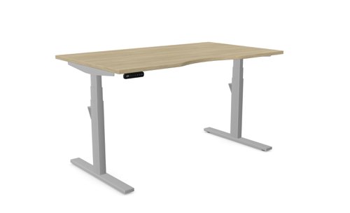 Leap Single Desk Top With Scallop, 1400 x 800mm - Urban Oak / Silver Frame