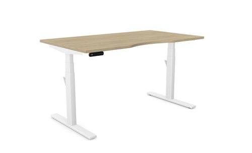 Leap Single Desk Top With Scallop, 1400 x 800mm - Urban Oak / White Frame