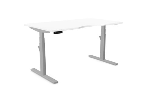 Leap Single Desk Top With Scallop, 1400 x 800mm - White / Silver Frame