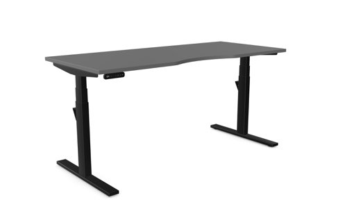 Leap Single Desk Top With Scallop, 1600 x 700mm - Graphite / Black Frame