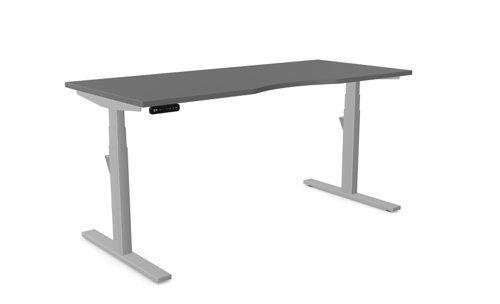 Leap Single Desk Top With Scallop, 1600 x 700mm - Graphite / Silver Frame