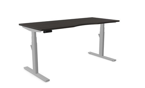 Leap Single Desk Top With Scallop, 1600 x 700mm - Harbour Oak / Silver Frame