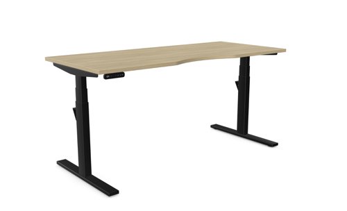 Leap Single Desk Top With Scallop, 1600 x 700mm - Urban Oak / Black Frame