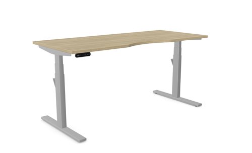 Leap Single Desk Top With Scallop, 1600 x 700mm - Urban Oak / Silver Frame