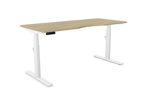 Leap Single Desk Top With Scallop, 1600 x 700mm - Urban Oak / White Frame