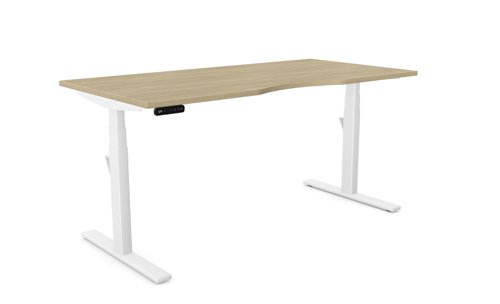Leap Single Desk Top With Scallop, 1600 x 800mm - Urban Oak / White Frame