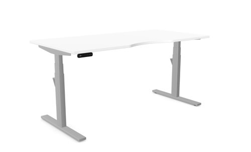 Leap Single Desk Top With Scallop, 1600 x 800mm - White / Silver Frame