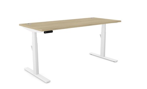 Leap Single Desk Top With Alu Portals, 1600 x 700mm - Urban Oak / White Frame