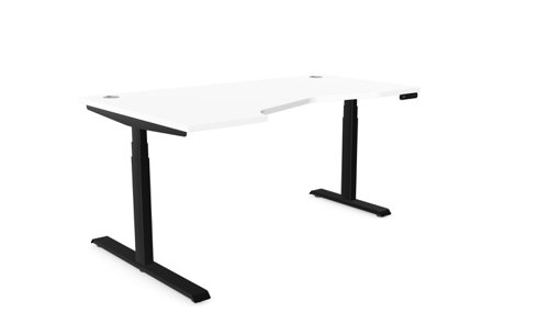 Leap Crescent Desk, K Top With Portals with edging, 1600 x 1000 , Right Hand, White / Black Frame