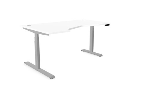 Leap Crescent Desk, K Top With Portals with edging, 1600 x 1000 , Right Hand, White / Silver Frame