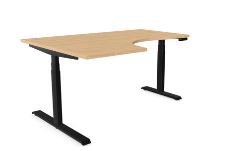 Leap Radial Desk With 2 Portals 1600 x 1200 x 25mm Left Hand, Beech / Black Frame