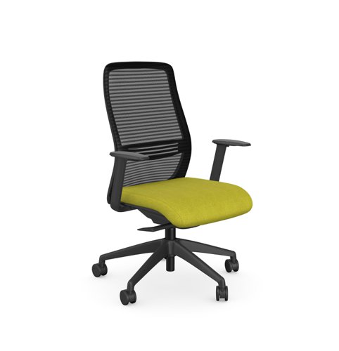 Operative Chair Adj. Arms, Mesh Back, Black Frame, Green Fabric Seat
