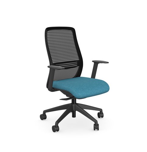 Operative Chair Adj. Arms, Mesh Back, Black Frame, Light Blue Fabric Seat