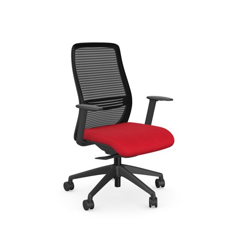 Operative Chair Adj. Arms, Mesh Back, Black Frame, Red Fabric Seat